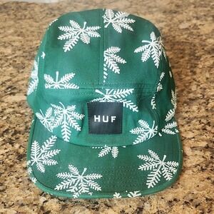 HUF Forest Green Cap with White Leaf Design